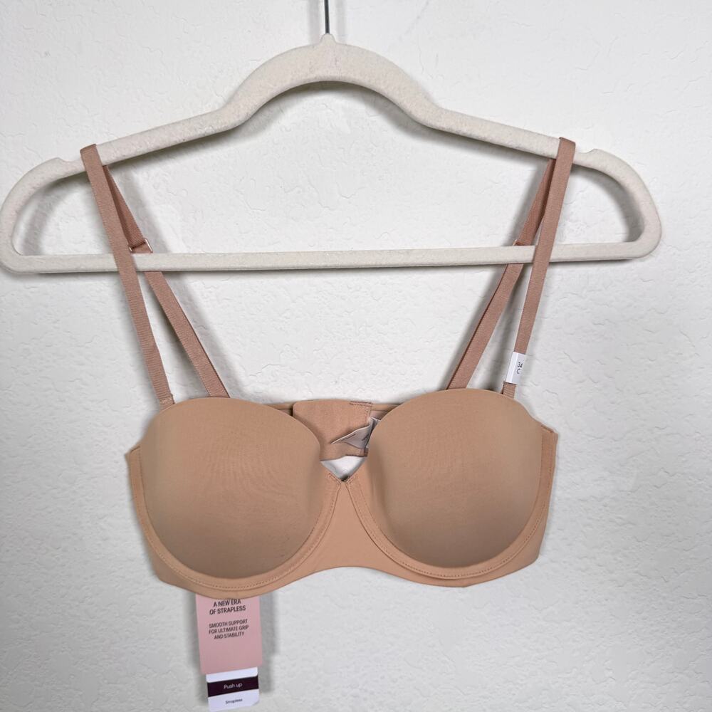 Calvin Klein Womens Strapless Push Up Convertible Bra Size 34C Underwire Tan
